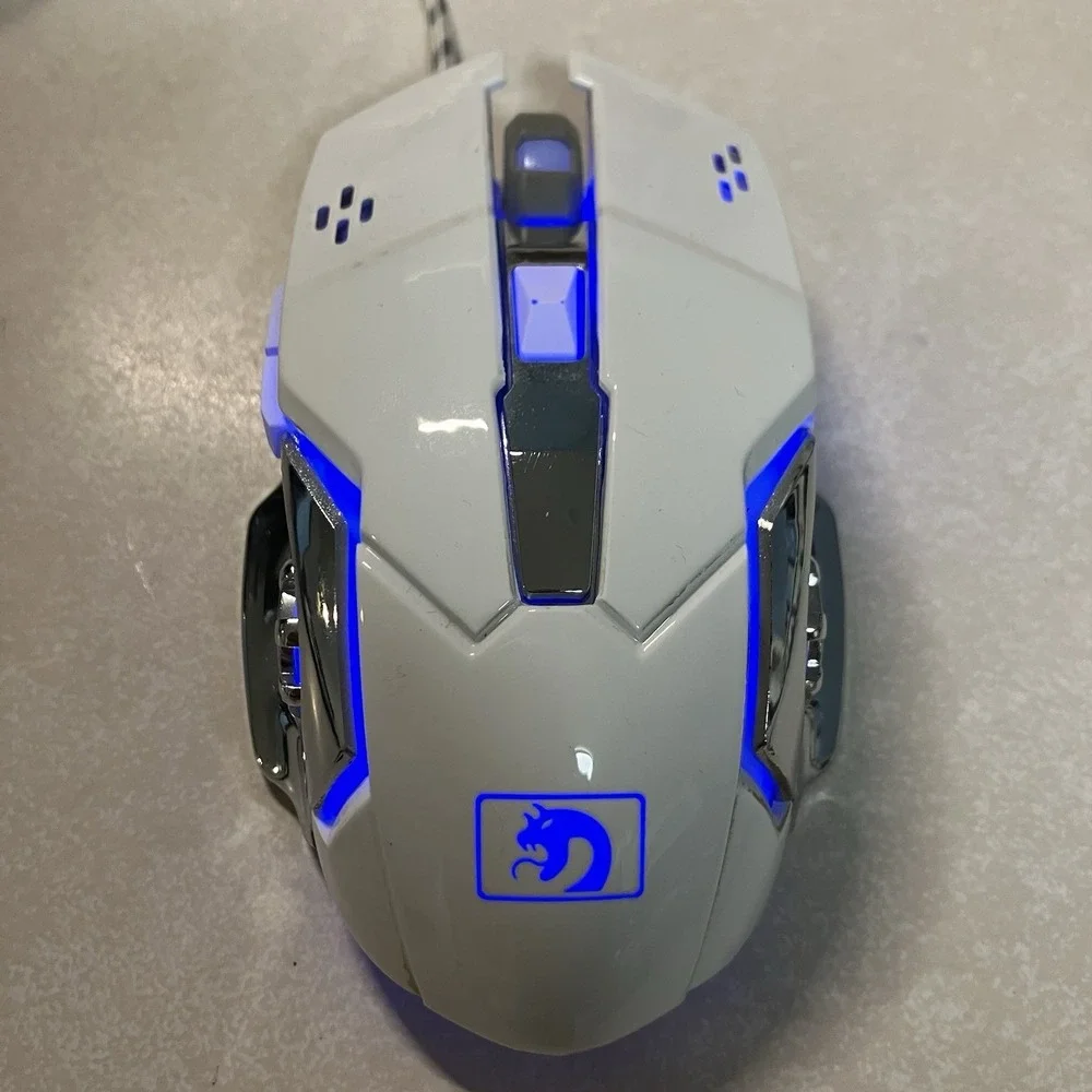Mamba Snake Wired Gaming Mouse RGB LED White Chrome Braided USB Cable Ergonomic